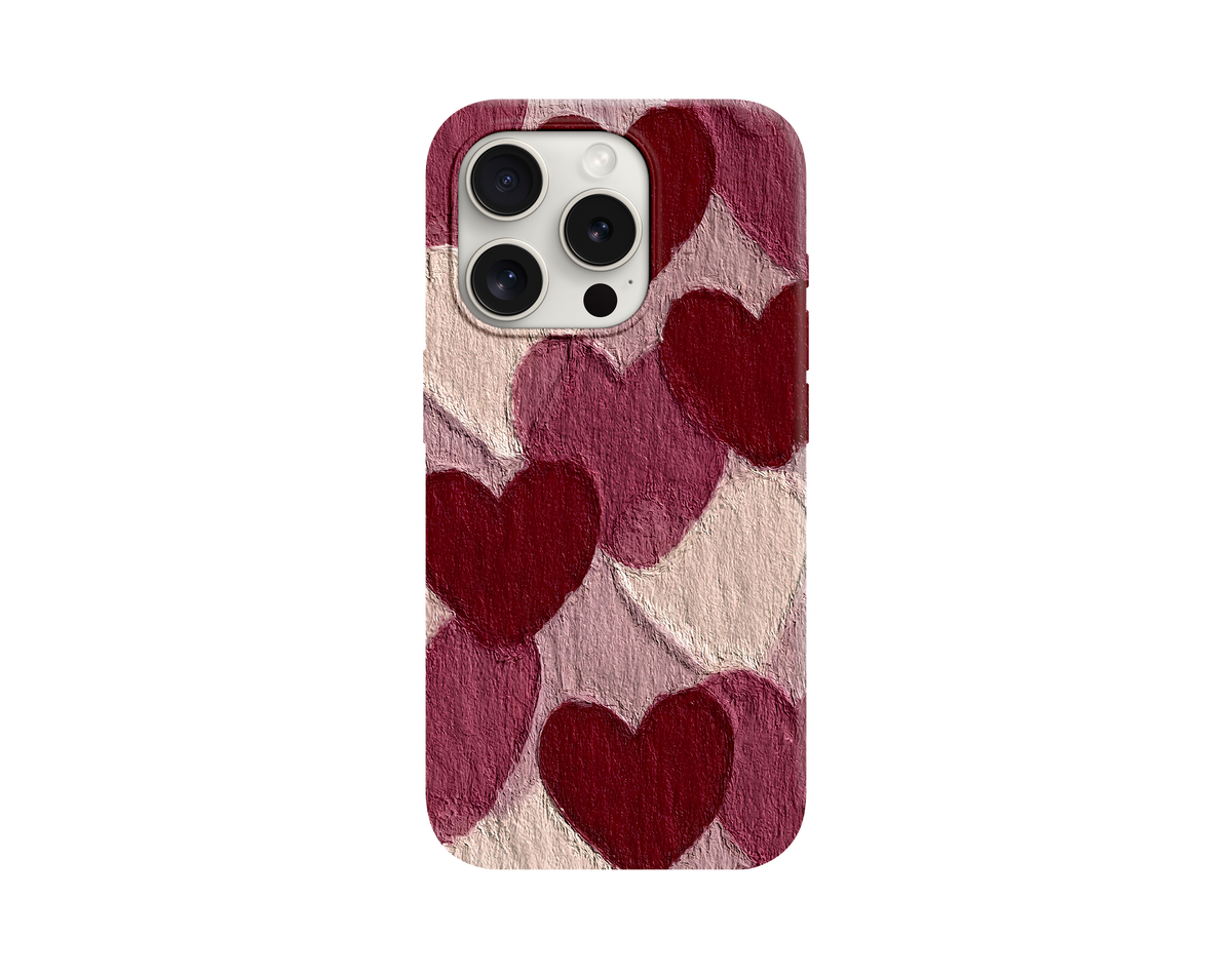 Yağlı Boya Dokulu Kalp Desenli Telefon Kılıfı
