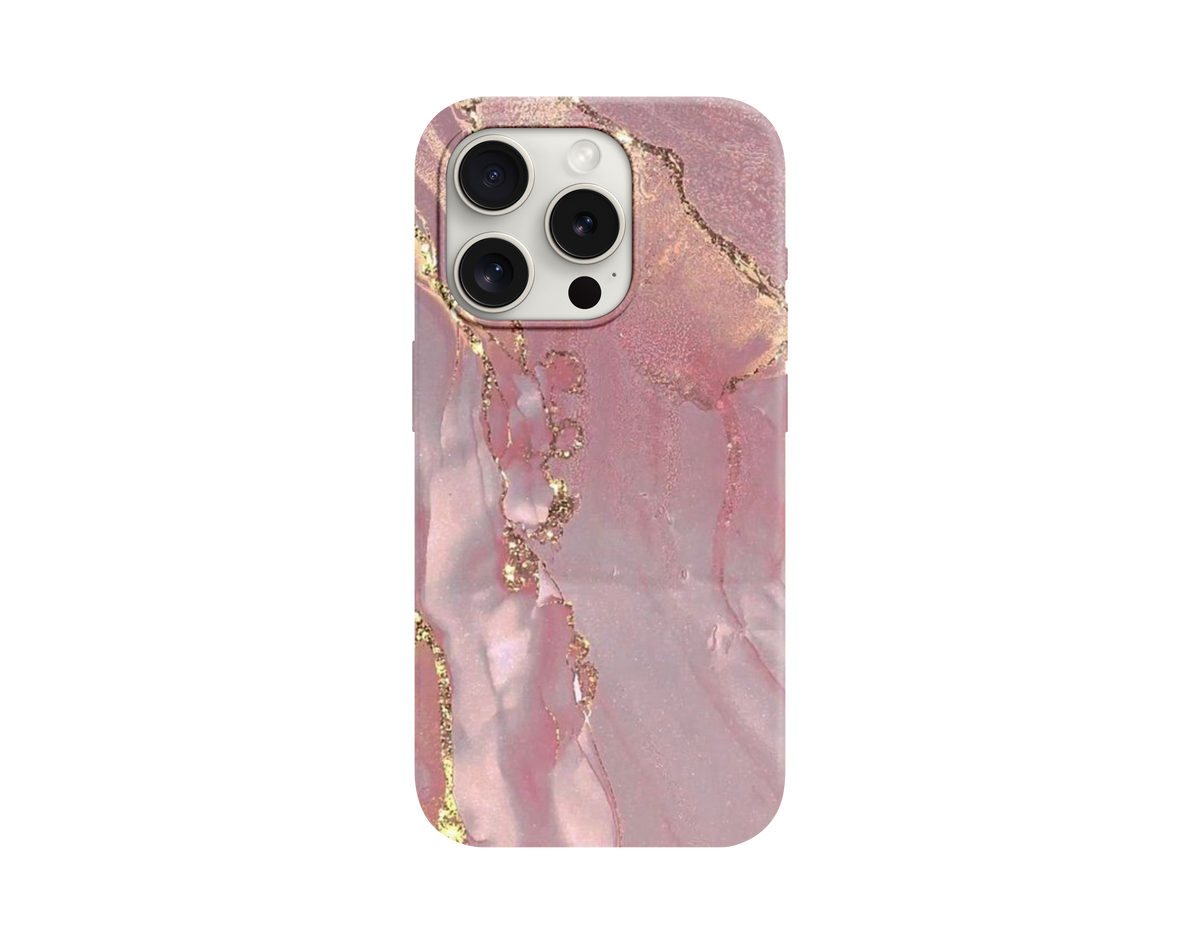 Altın Varaklı Pembe Ebru Desenli Telefon Kılıfı