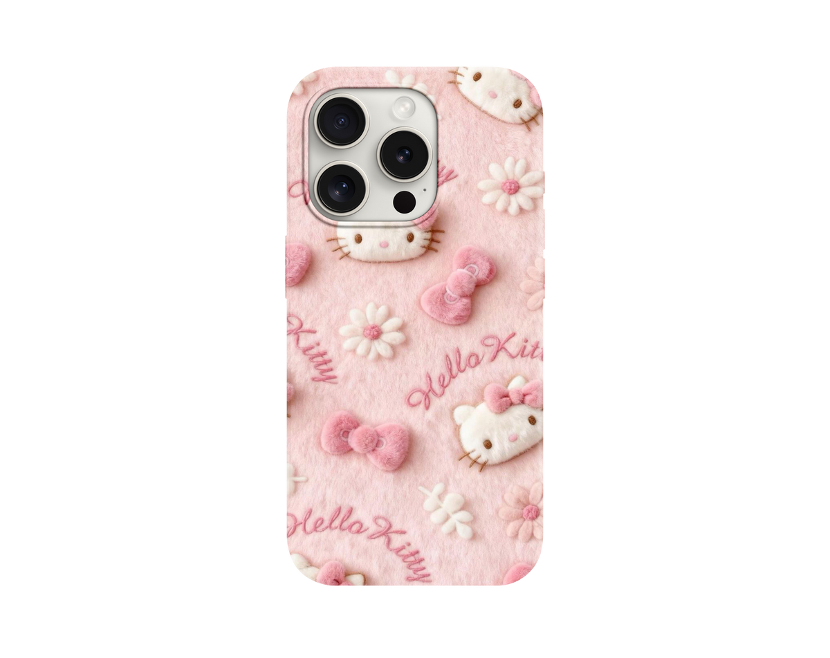 Fuzzy Hello Kitty Pembe Peluş Dokulu Telefon Kılıfı