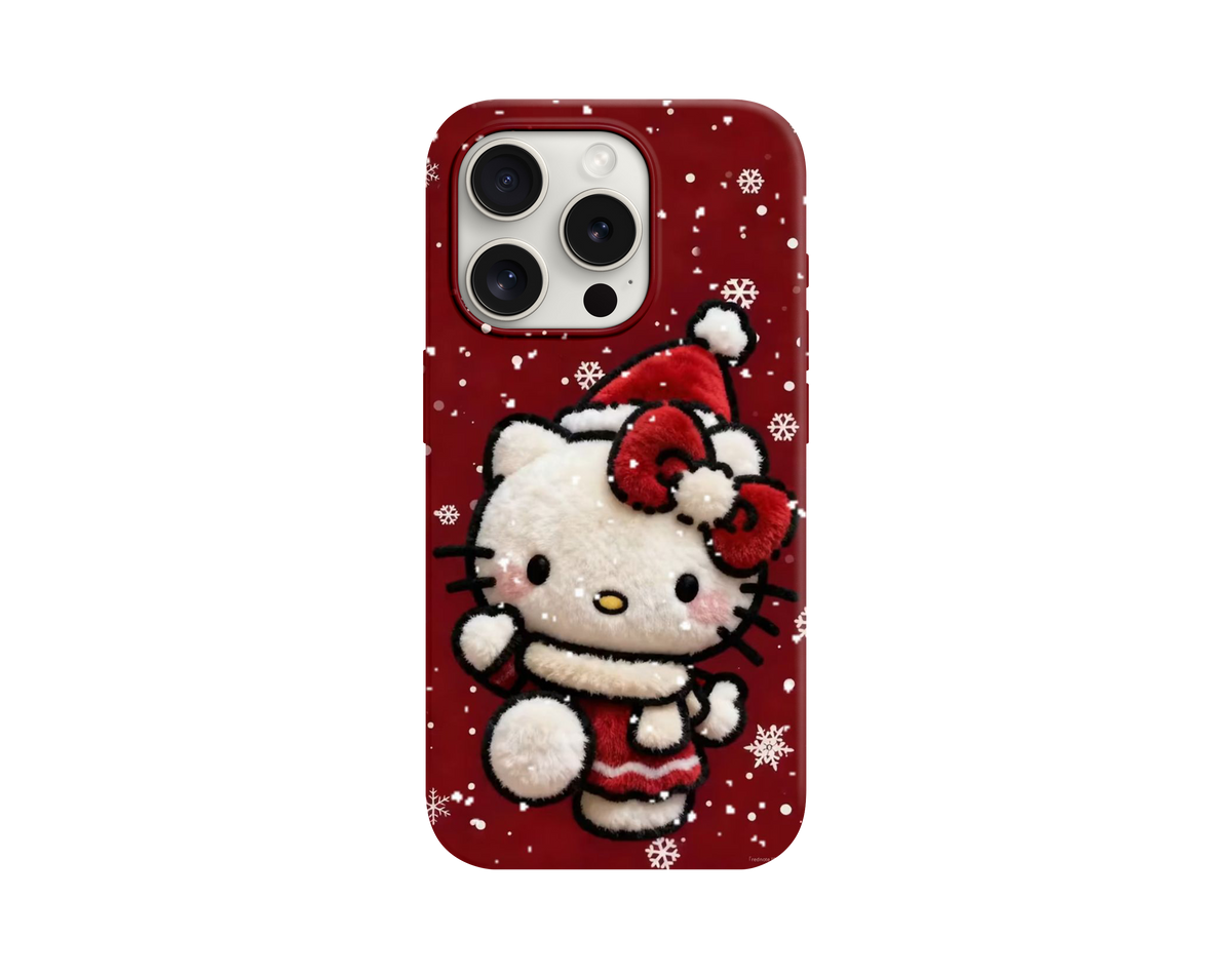 Hello Kitty Noel Kıyafetli ve Kar Taneli Telefon Kılıfı