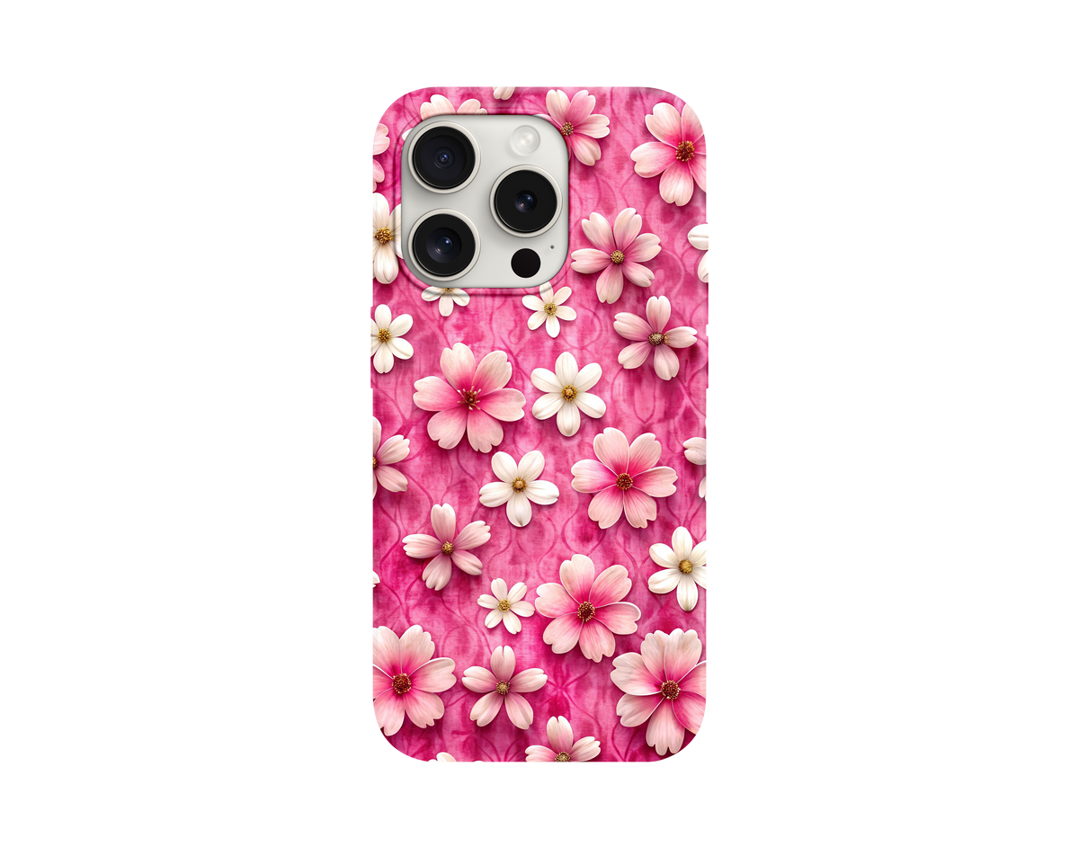 Fuşya Pembe Çiçek Desenli Telefon Kılıfı