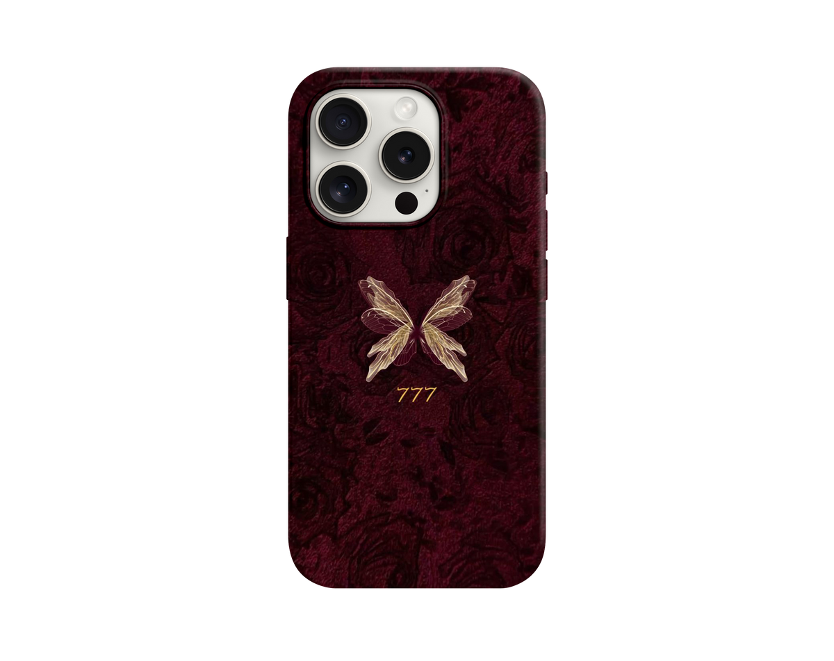 Kadife Dokulu Temalı Kelebekli 777 Telefon Kılıfı