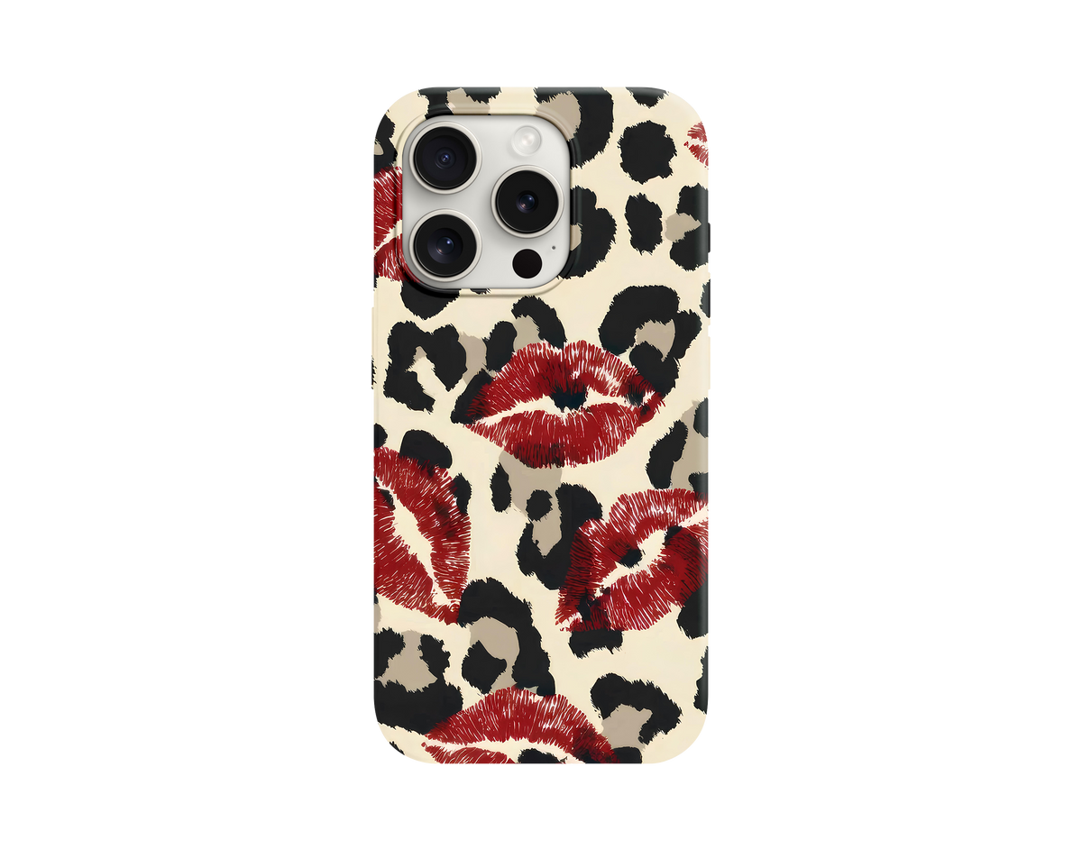 Leopar Desenli Kırmızı Dudak Telefon Kılıfı