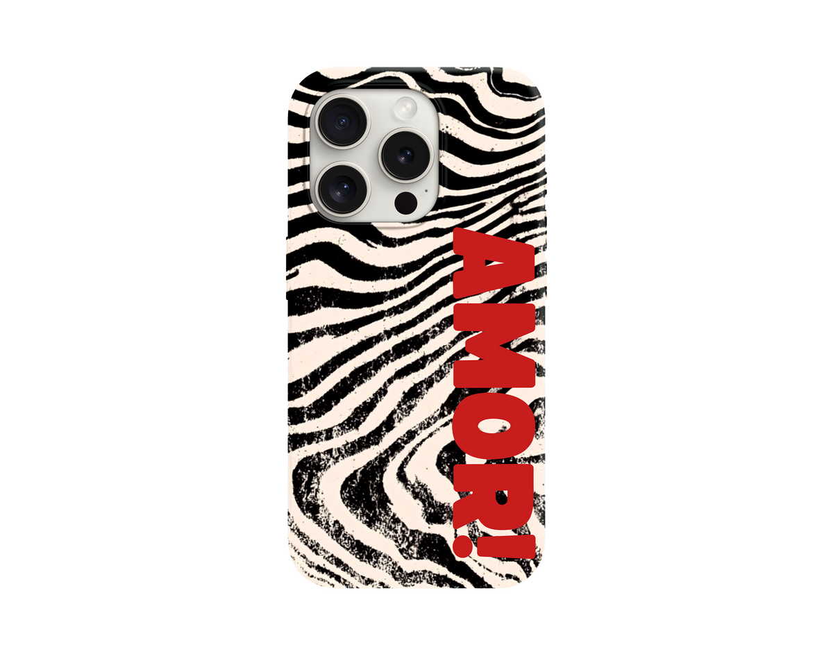 AMOR! Yazılı Zebra Desenli Telefon Kılıfı