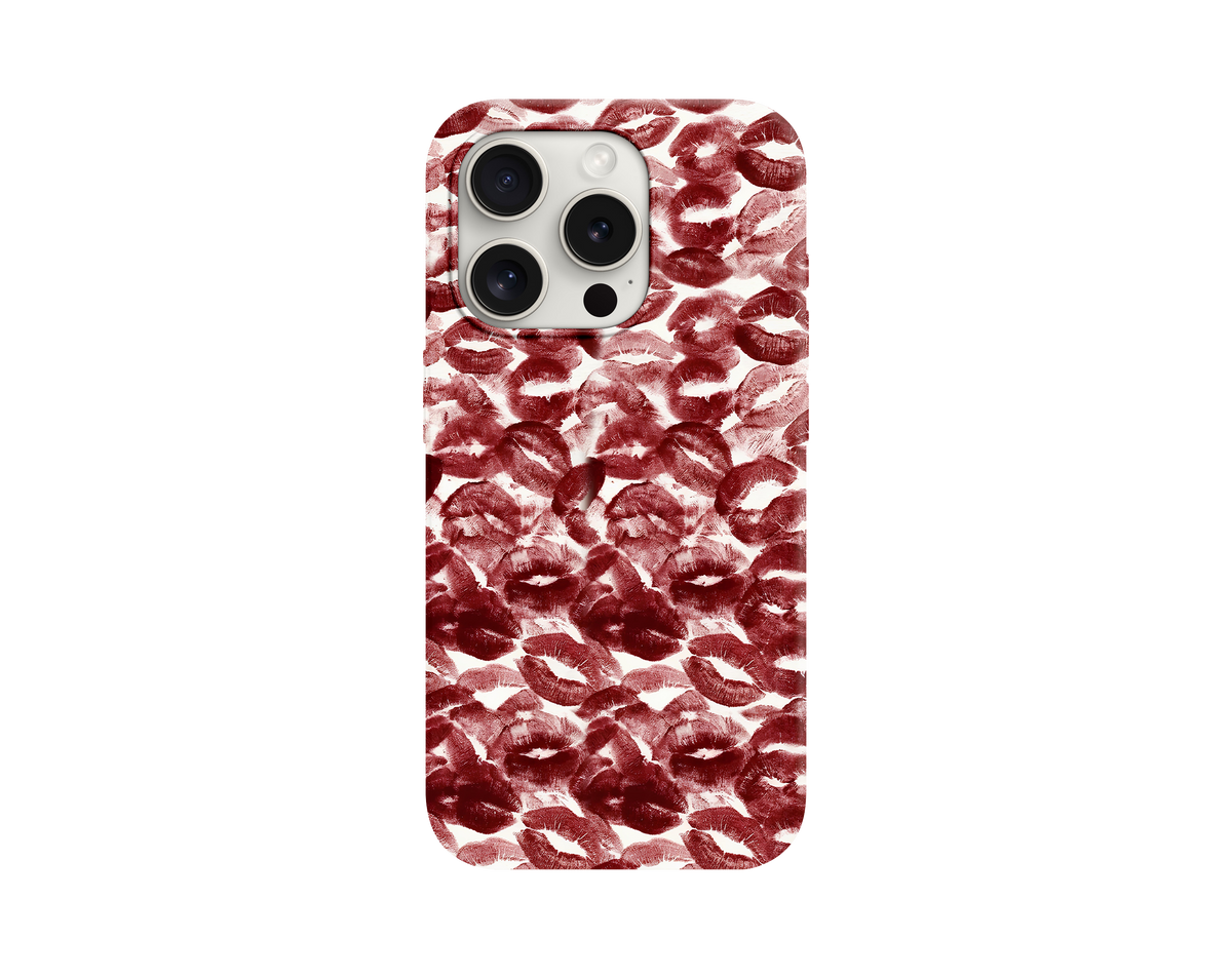 Kırmızı Dudak İzi Desenli Telefon Kılıfı