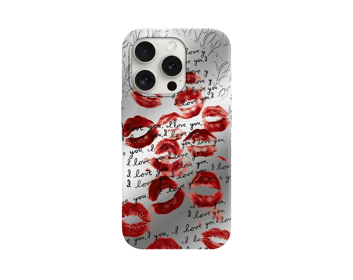 Kırmızı Dudak İzi ve I Love You Yazılı Telefon Kılıfı