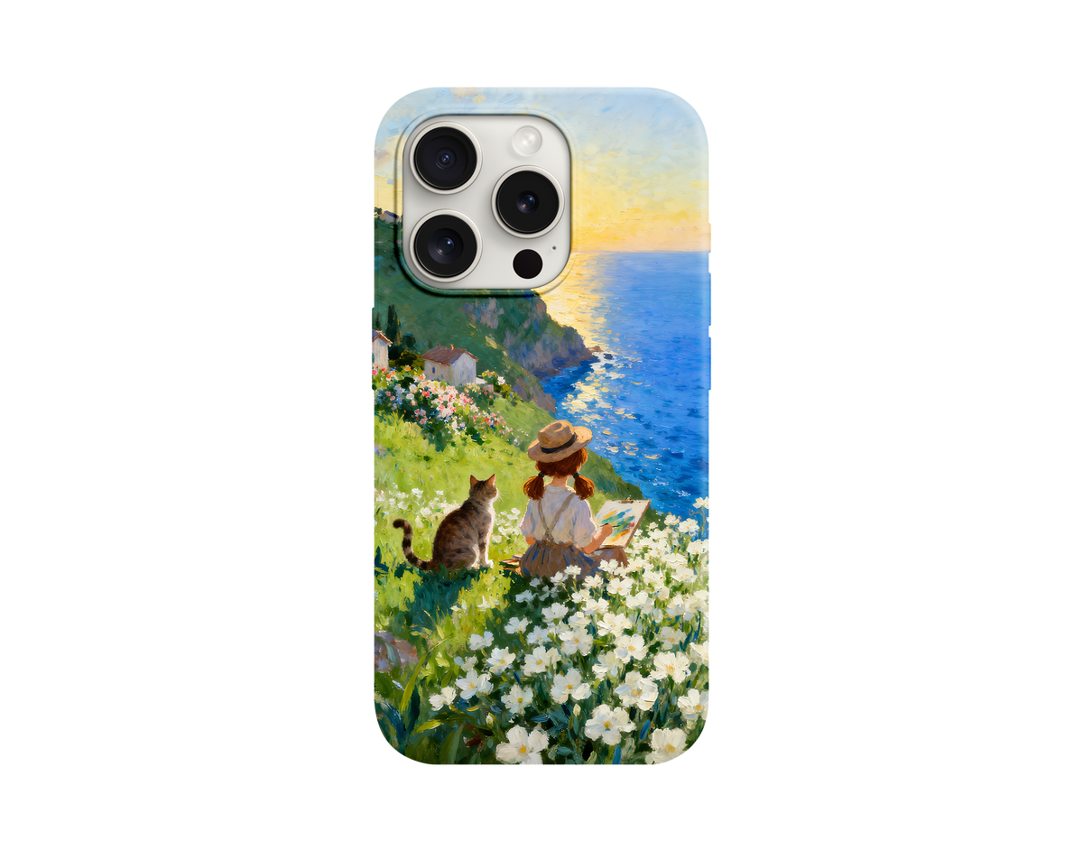 Deniz Manzarası ve Ressam Kız Temalı Telefon Kılıfı
