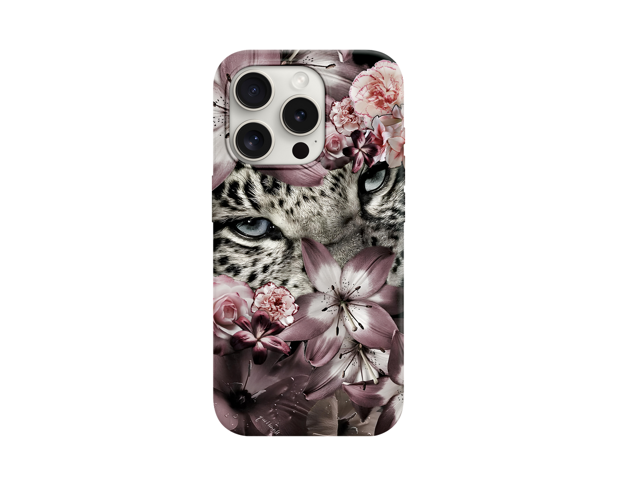 Leopar Bakışı ve Derin Çiçekli Telefon Kılıfı