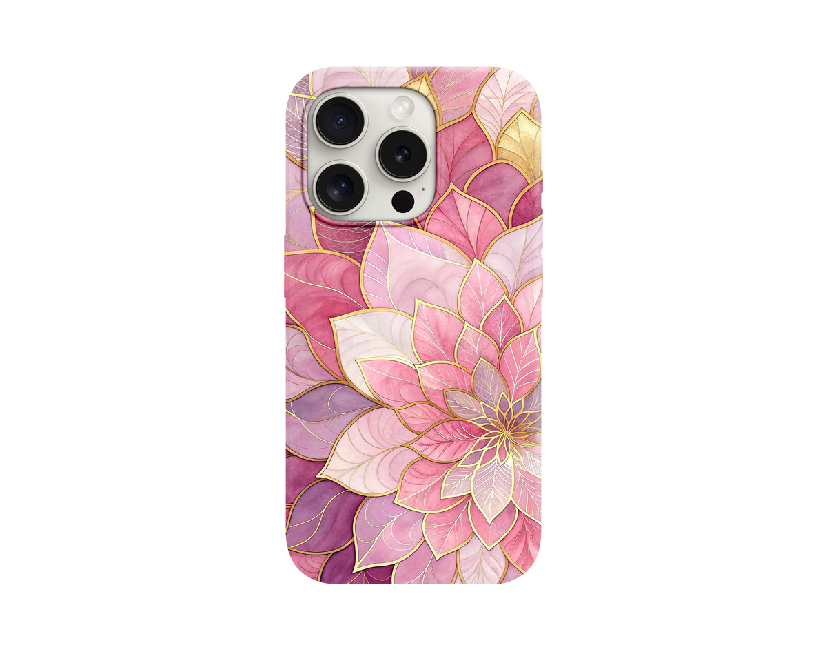 Altın Yaldız Hatlı Lotus Çiçeği Telefon Kılıfı