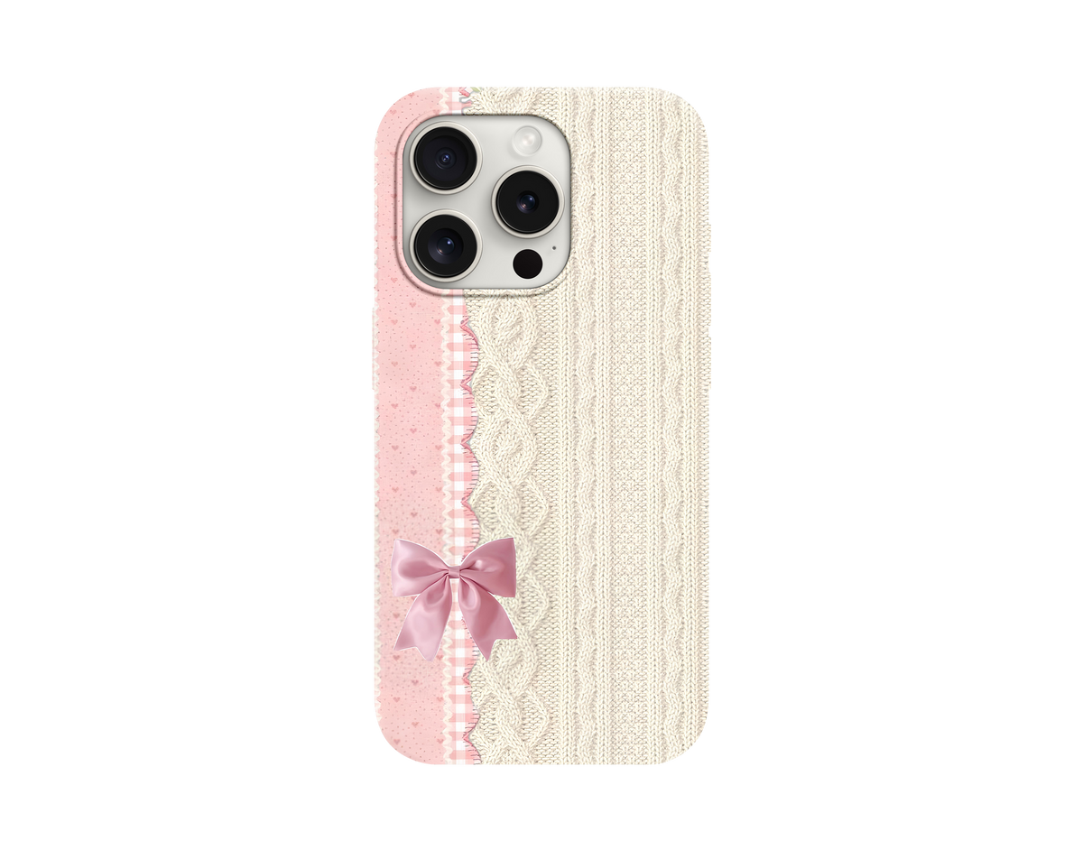 Soft Girl Fiyonklu ve Örgü Desenli Telefon Kılıfı