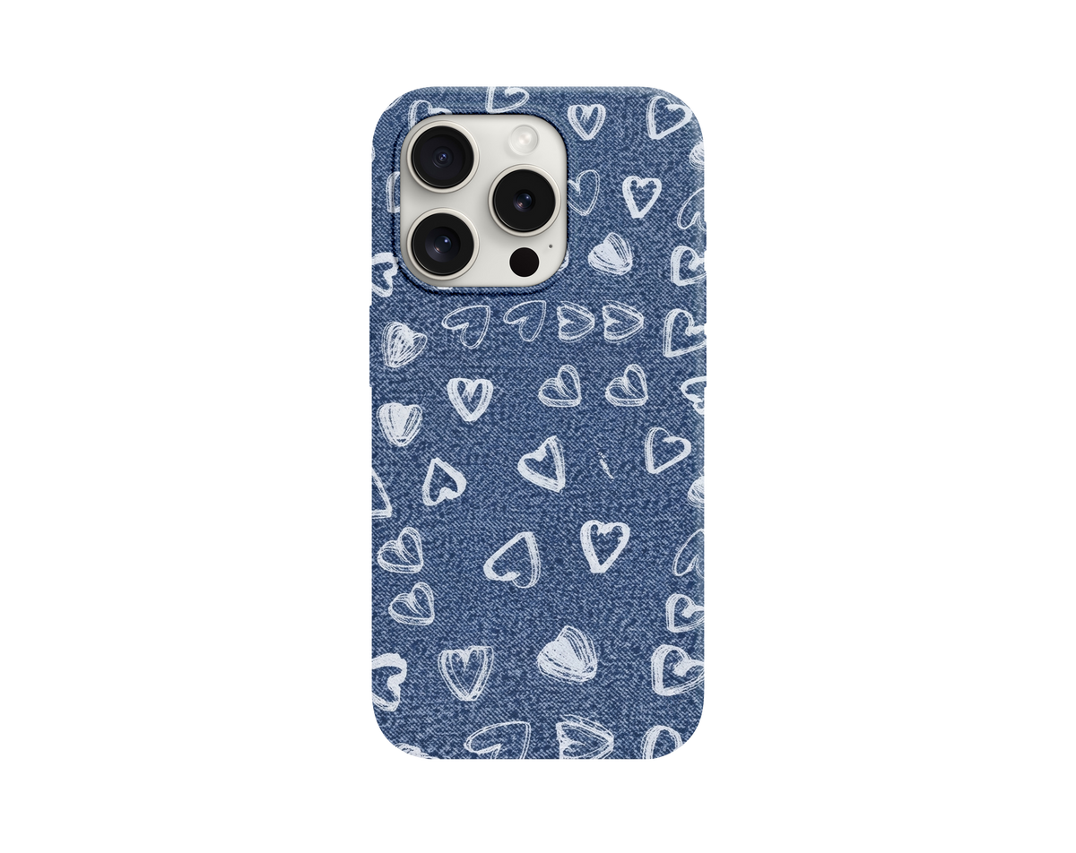 Denim Görünümlü Kalpli Telefon Kılıfı