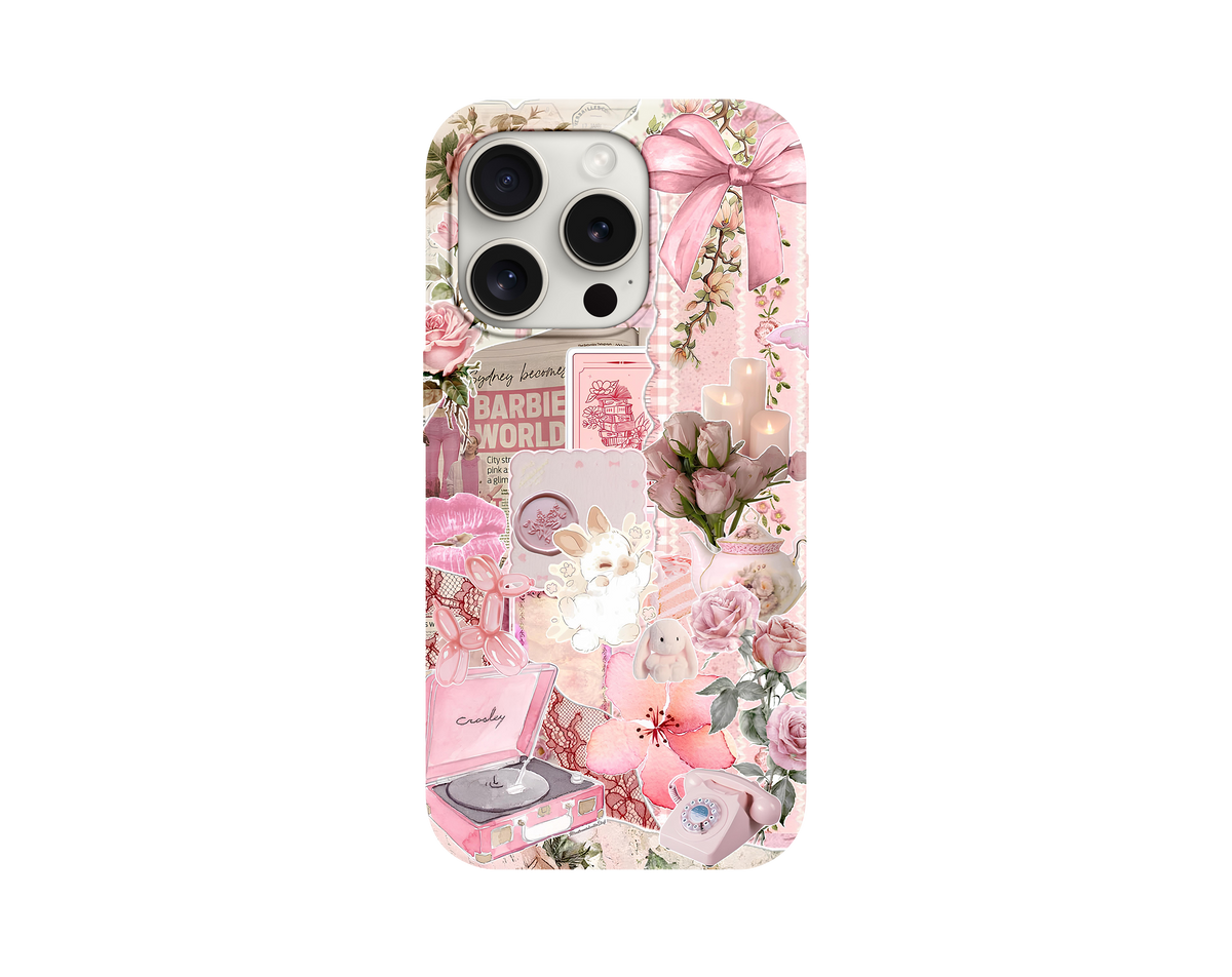 Cute Pink Moodboard Baskılı Telefon Kılıfı