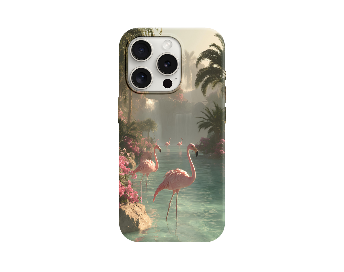 Doğa Manzarası ve Flamingo Figürlü Telefon Kılıfı