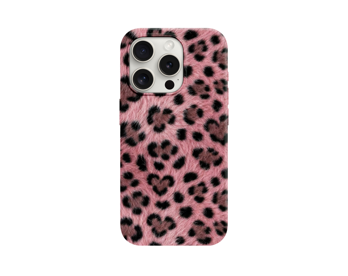 Pembe Pelüş Leopar Desenli Telefon Kılıfı
