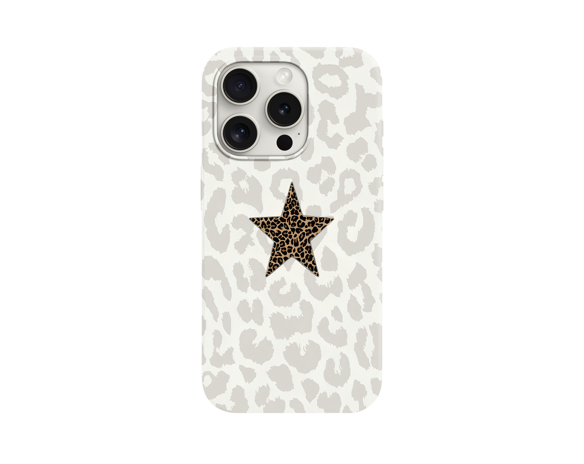 Yıldız Baskılı Leopar Desenli Telefon Kılıfı